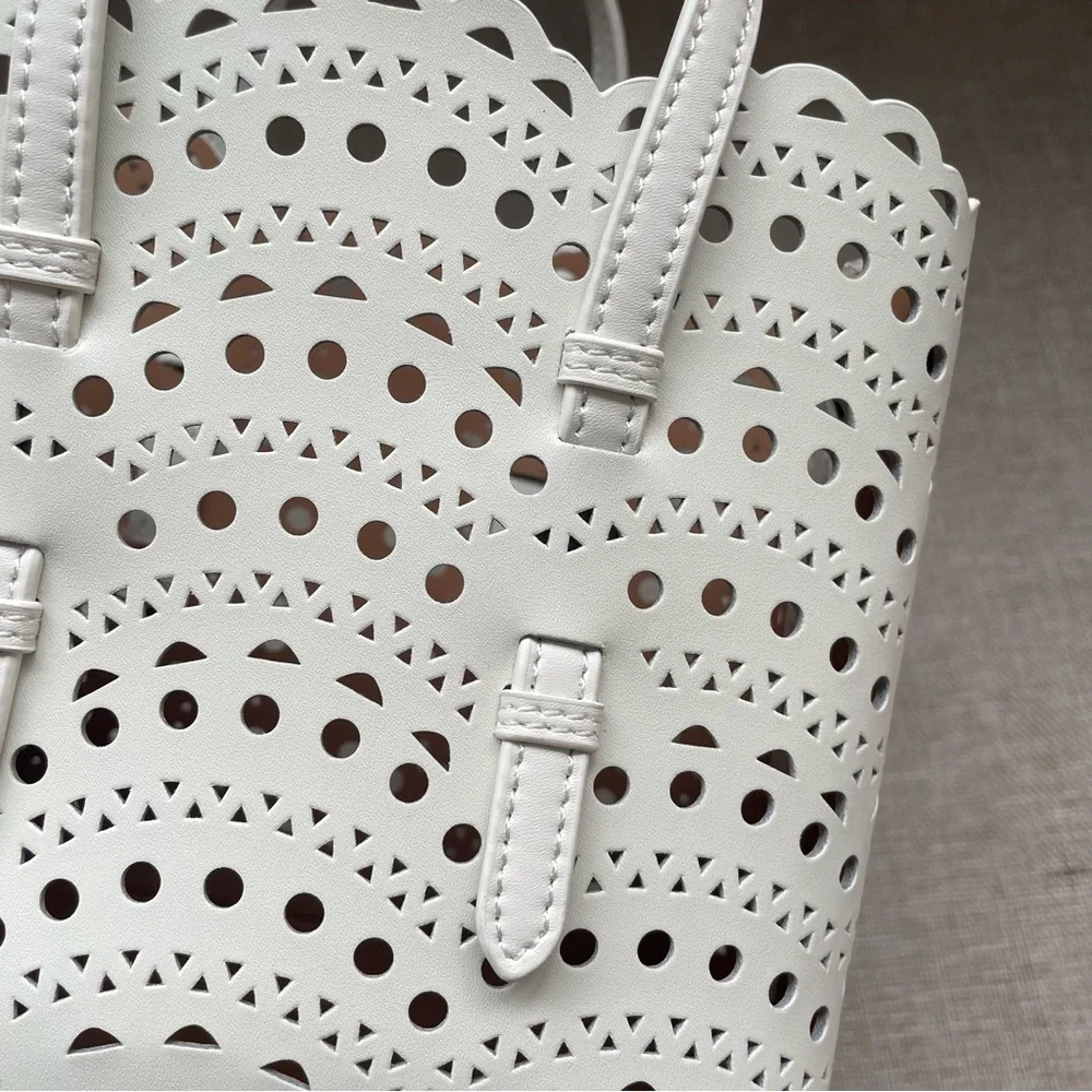 Alaïa White Laser-Cut Scalloped Leather Tote